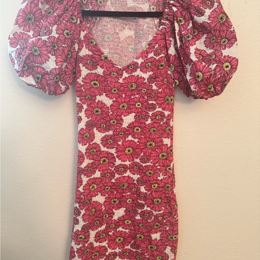 Zara Pink Floral Puff Sleeve Mini Dress